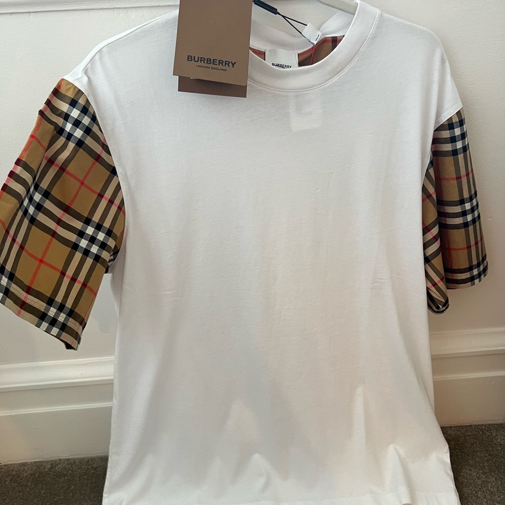 Vintage check sleeve cotton oversized t-shirt